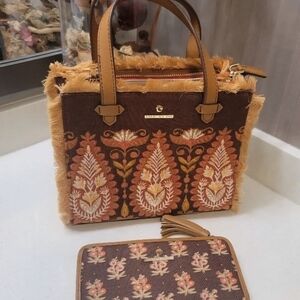 Spartina 449 Fringed Satchel and Wallet Set in Brown and Tan